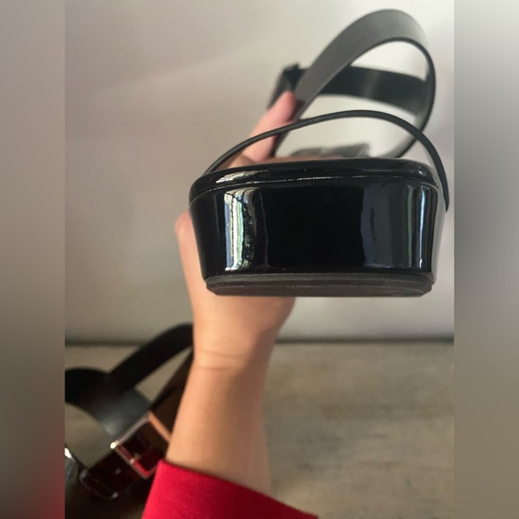 Soda Black Patent Leather Platform Block Heel Sandals Chunky Heels size 10 - Picture 10 of 11